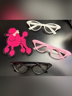 1950’s Retro: Pink Poodle Skirt Patch & 3 Pair of Cat Eye Glasses